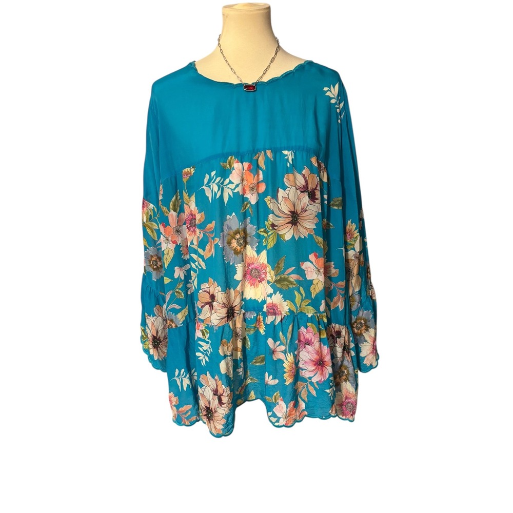 Johnny Was SZ 2X Blue Floral Peasant Tunic. Boho Chic. Festival. Free Spirit. - Picture 3 of 10